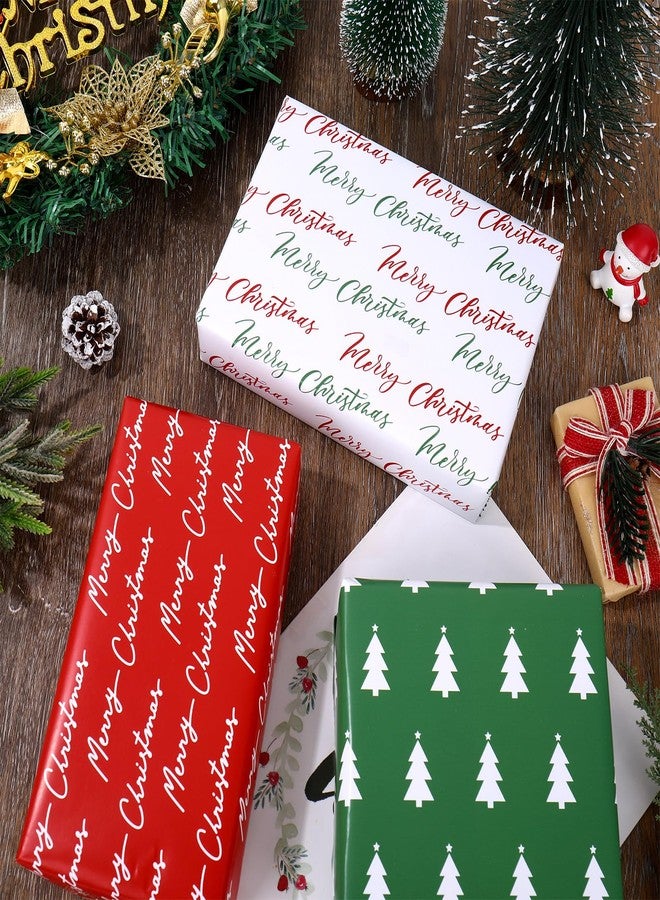 Whaline 3 Rolls Christmas Wrapping Paper -Mini Roll- 17 In x 32.8 Ft Red Green White Merry Christmas Tree Gift Wrap Paper for Xmas Winter Wrapping Supplies - Image 5